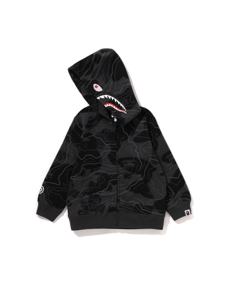 Vêtements D'extérieur Bape Layered Line Shark Zip Hoodie Noir Enfant | BSG-87240379